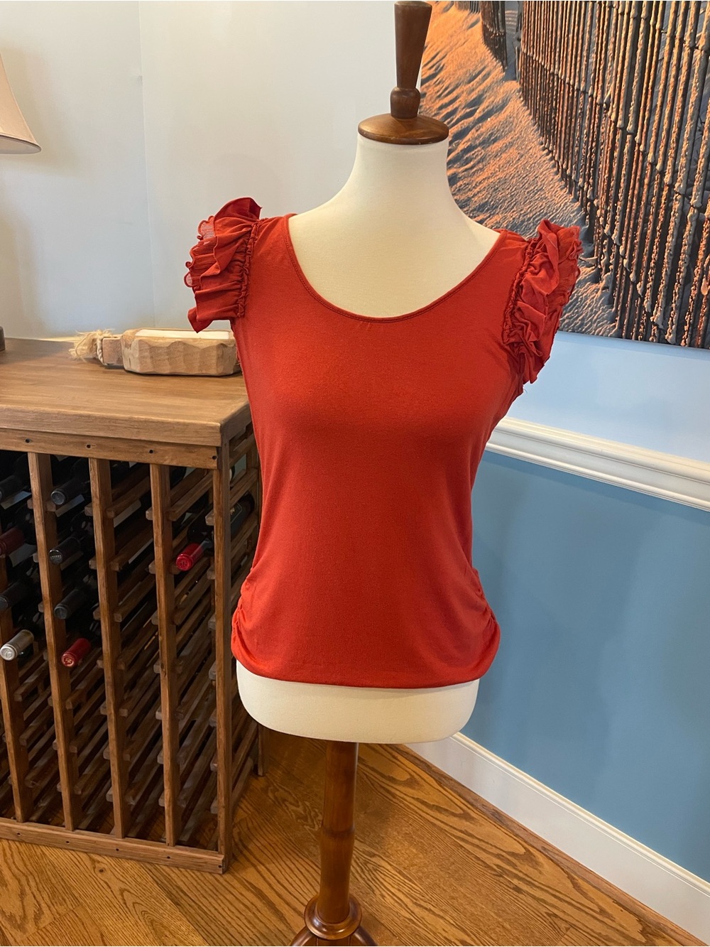 Max Studio Rust color Ruffle Sleeve Women's Top